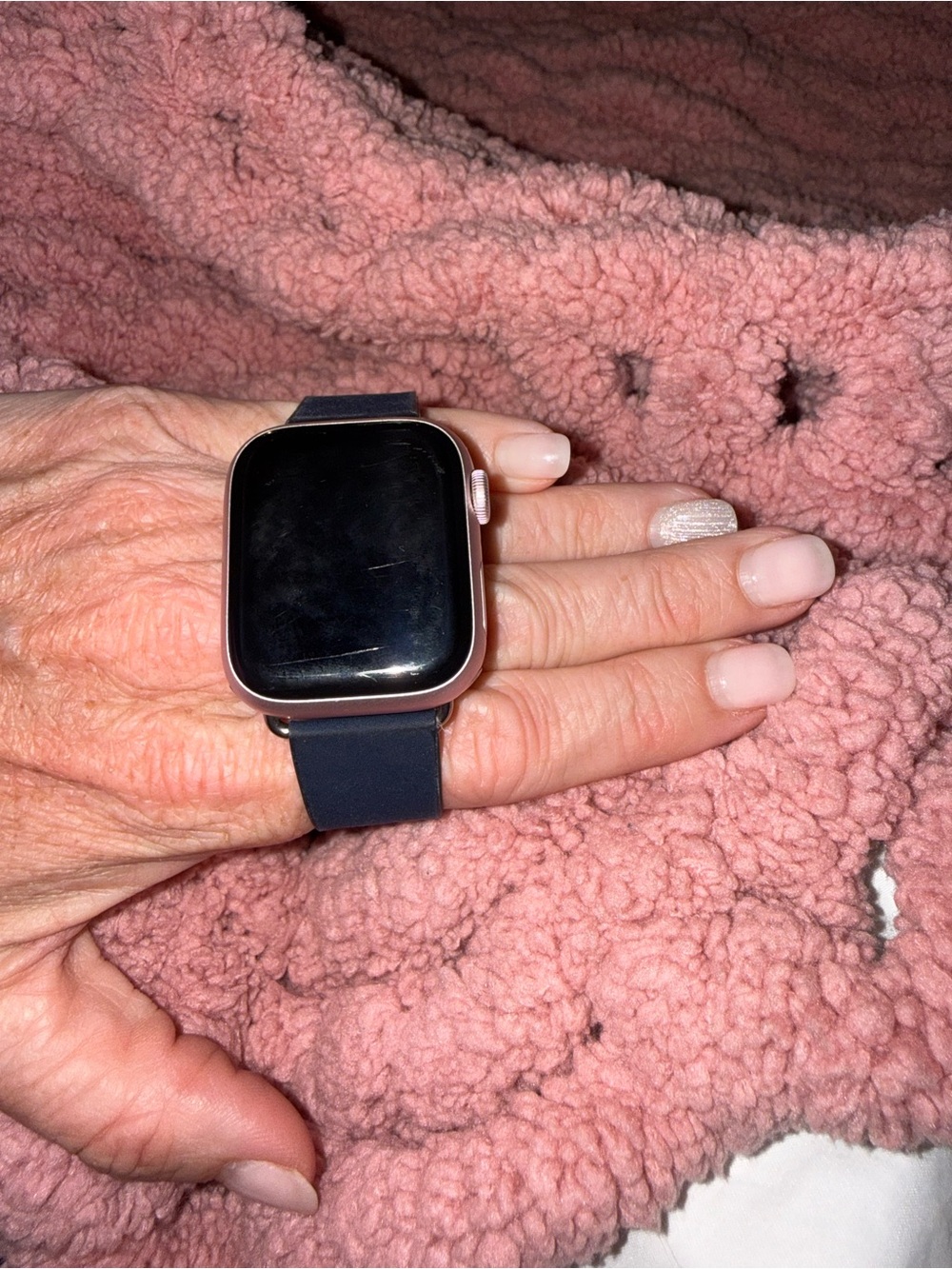 Apple Watch Series 9 41mm Pink Aluminum GPS with Nike Midnight Navy Woven Band
